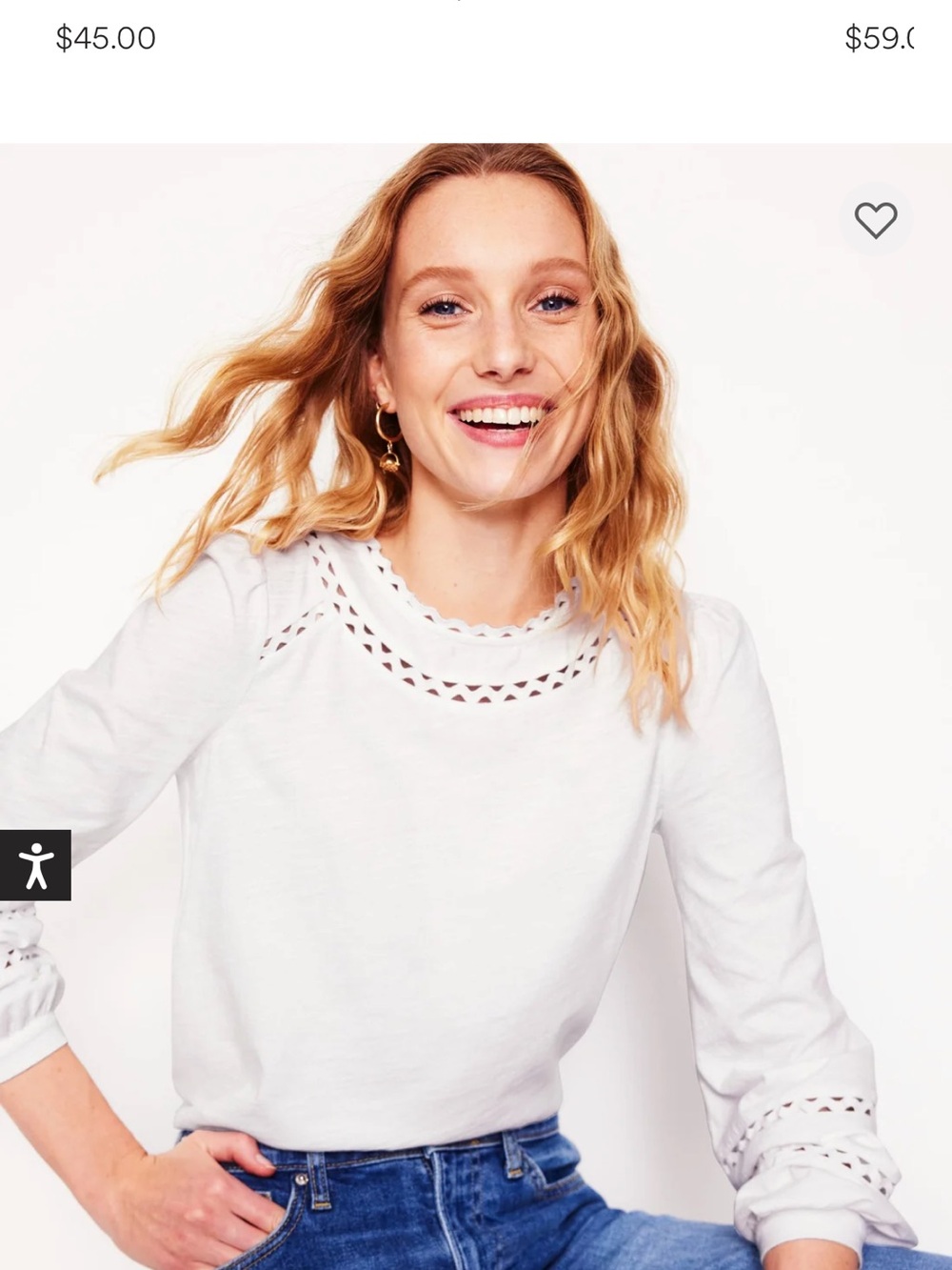 Boden Daisy Long Sleeve Top White